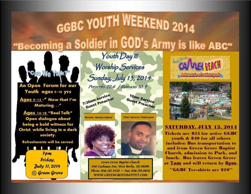Flyer for GGBC Youth Weekend 2014 featuring Minister Marsha Holland.
